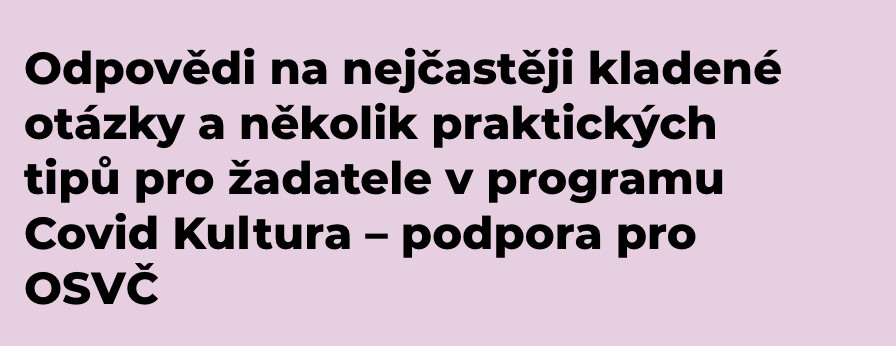Otázky a odpovědi k programu COVID – Kultura